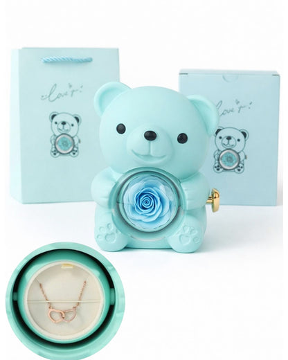 Ours Rose Éternelle et son Collier de Cœur Personnalisé