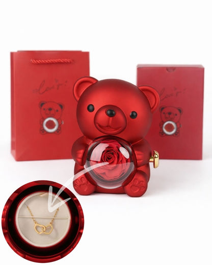 Ours Rose Éternelle et son Collier de Cœur Personnalisé